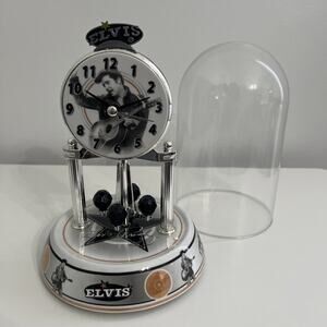 Elvis Presley Anniversary Clock Porcelain Base and Glass Dome 9” Works